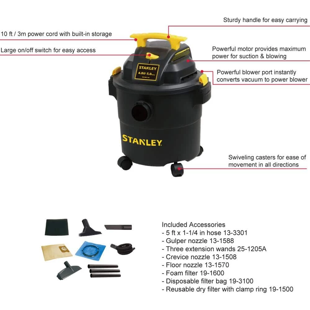Stanley 5 Gal. 4 HP Wet/Dry Vac - Image 3