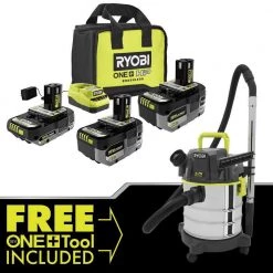 RYOBI ONE+ 18V Lithium-Ion 2.0 Ah, 4.0 Ah, and 6.0 Ah HIGH PERFORMANCE Batteries and Charger Kit w/ Wet/Dry Vac