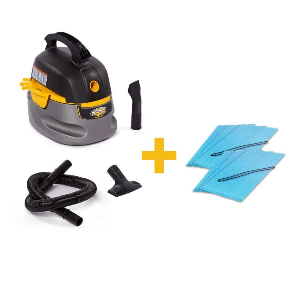 Stinger 2.5 Gallon 1.75 Peak HP Compact Wet/Dry Shop Vacuum with Hose, Accessories and Six Filter Bags