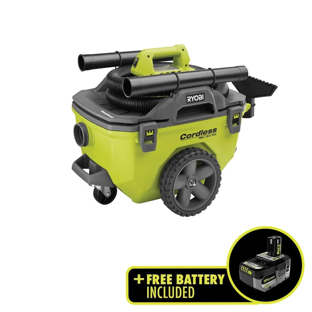 RYOBI ONE+ 18V 6 Gal. Cordless Wet/Dry Vacuum with FREE 4.0 Ah Lithium-Ion HIGH PERFORMANCE Battery