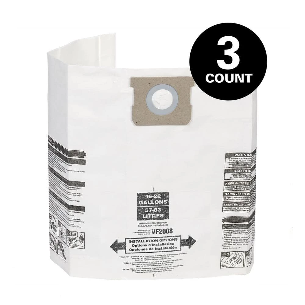 MULTI FIT 15 Gallon to 22 Gallon Dust Collection Bags for Shop-Vac Branded Wet/Dry Shop Vacuums (3-Pack)