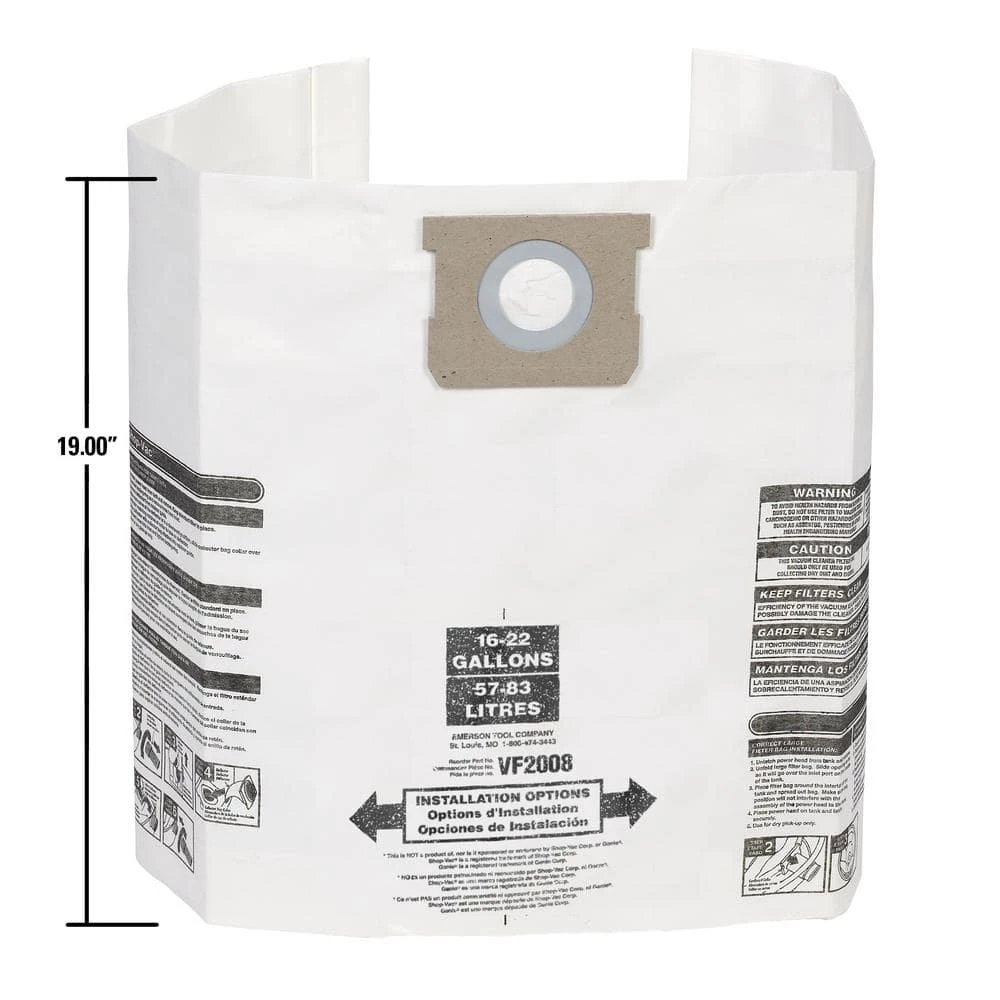 MULTI FIT 15 Gallon to 22 Gallon Dust Collection Bags for Shop-Vac Branded Wet/Dry Shop Vacuums (3-Pack) - Image 5
