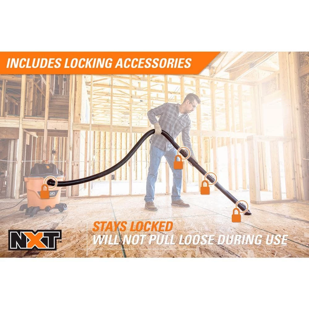 RIDGID 12 Gallon 5.0 Peak HP NXT Wet/Dry Shop Vacuum with Filter, Locking Hose, Accessories, OSHA and HEPA Filtration Kit - Image 10