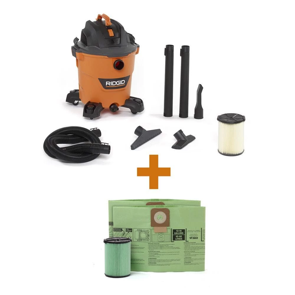 RIDGID 12 Gallon 5.0 Peak HP NXT Wet/Dry Shop Vacuum with Filter, Locking Hose, Accessories, OSHA and HEPA Filtration Kit