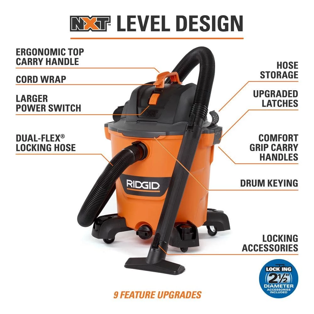 RIDGID 12 Gallon 5.0 Peak HP NXT Wet/Dry Shop Vacuum with Filter, Hose, Accessories and 600 CFM Blower Fan Air Mover - Image 3