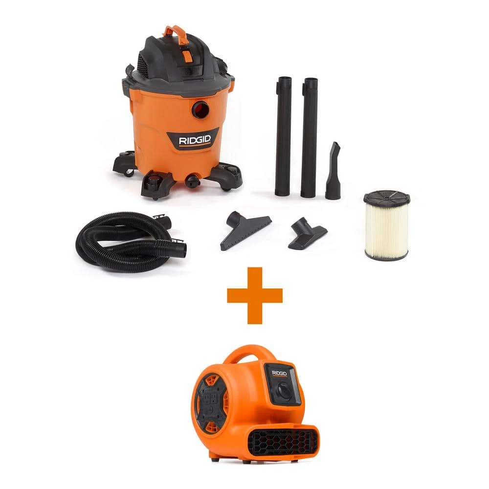 RIDGID 12 Gallon 5.0 Peak HP NXT Wet/Dry Shop Vacuum with Filter, Hose, Accessories and 600 CFM Blower Fan Air Mover
