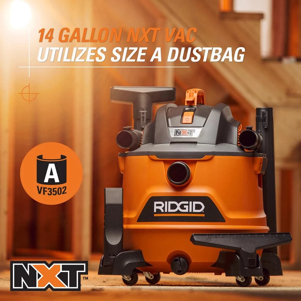 RIDGID 14 Gallon 6.0 Peak HP NXT Wet/Dry Shop Vacuum with Fine Dust Filter, Dust Bags, Locking Hose and Accessories - Image 12