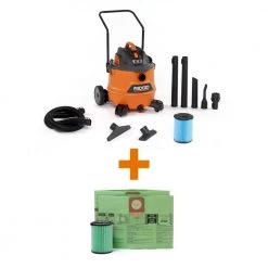 RIDGID 16 Gallon 6.5 Peak HP NXT Wet/Dry Shop Vacuum, Fine Dust Filter, Locking Hose, Accessories, OSHA and HEPA Filtration Kit