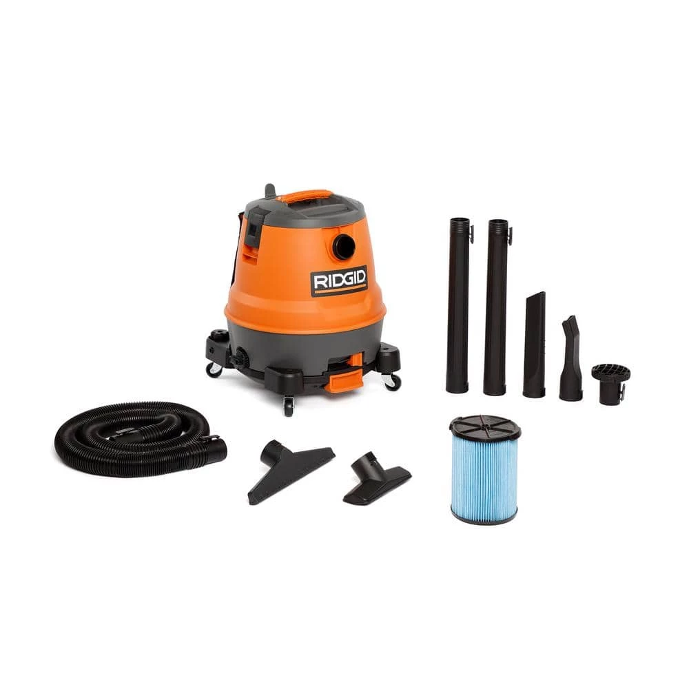 RIDGID 12 Gallon 6.5 Peak HP Motor-On-Bottom Wet/Dry Shop Vacuum with Fine Dust Filter, Locking Hose and Accessories