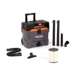 RIDGID 10 Gallon 5.0 Peak HP ProPack Plus Wet/Dry Shop Vacuum with Filter, Expandable Locking Hose and Accessories