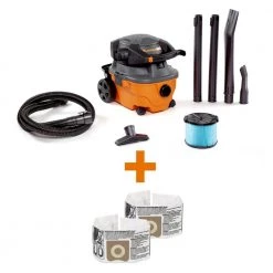 RIDGID 4 Gallon 6.0 Peak HP Wet/Dry Shop Vacuum with Detachable Blower, Fine Dust Filter, Two Dust Bags, Hose, and Accessories
