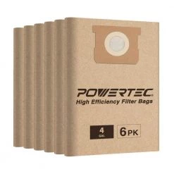 POWERTEC 4 Gal. Filter Bags for Porter Cable, Stanley 25-1238 Wet Dry Vacuum (6-Pack)