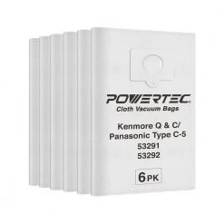 POWERTEC HEPA Cloth Vacuum Bag Replacement for Kenmore Q and C Style Vacuums, and Panasonic Type C-5 (6-Pack)