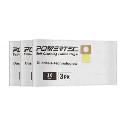 POWERTEC Self-Cleaning Fleece Bag Replacement for Dustless Technologies Wet Dry Vacuums (3-Pack)