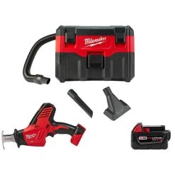 Milwaukee M18 18-Volt 2 Gal. Lithium-Ion Cordless Wet/Dry Vacuum with HACKZALL Reciprocating Saw and 5.0 Ah Battery