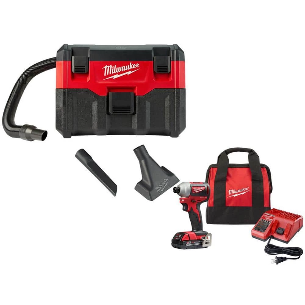 Milwaukee M18 18-Volt 2 Gal. Lithium-Ion Cordless Wet/Dry Vacuum with M18 18-Volt Lithium-Ion 1/4 in. Compact Impact Driver Kit