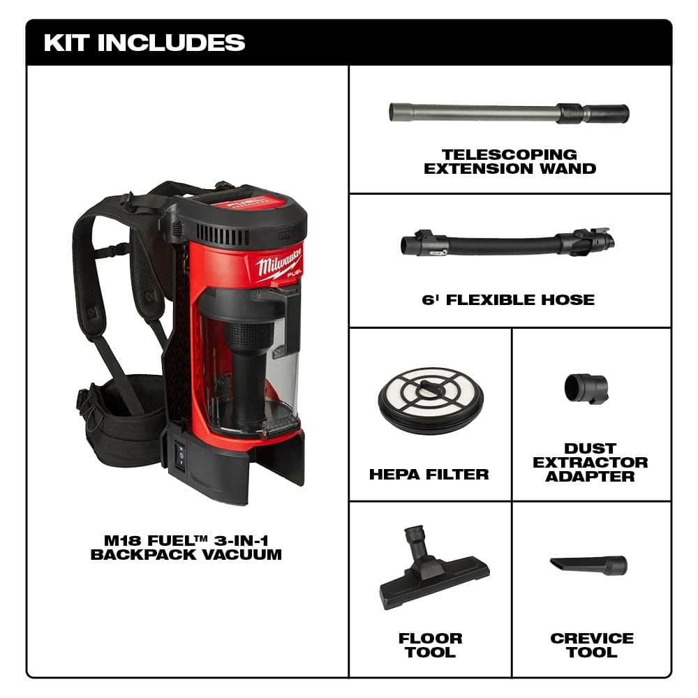 Milwaukee M18 FUEL 18-Volt Lithium-Ion Brushless 1 Gal. Cordless 3-in-1 Backpack Vacuum (Tool-Only) - Image 2
