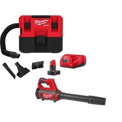 Milwaukee M12 FUEL 12-Volt 1.6 Gal. Lithium-Ion Cordless Wet/Dry Shop Vacuum Kit with 6.0 Ah Battery, Charger, & M12 Spot Blower