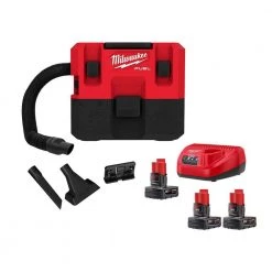 Milwaukee M12 FUEL 12-Volt 1.6 Gal. Lithium-Ion Cordless Wet/Dry Vacuum Kit with 3 Batteries and Charger