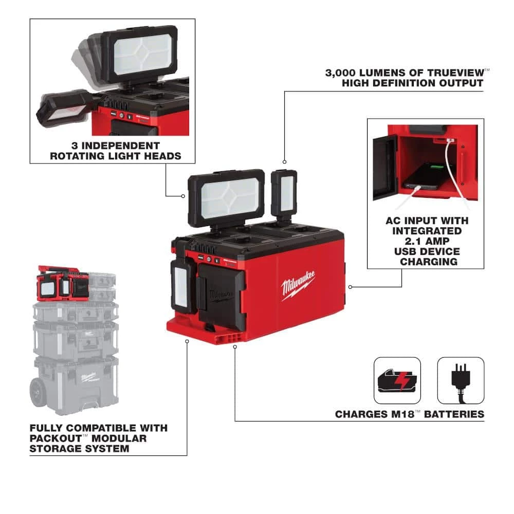 Milwaukee M18 FUEL PACKOUT 18-Volt 2.5 Gal. Lithium-Ion Cordless Wet/Dry Vacuum with PACKOUT 3000 Lumens LED Light - Image 8
