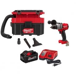 Milwaukee M18 FUEL PACKOUT 18-Volt 2.5 Gal. Wet/Dry Vacuum with 1/2 in. Hammer Drill/Driver and Battery and Charger