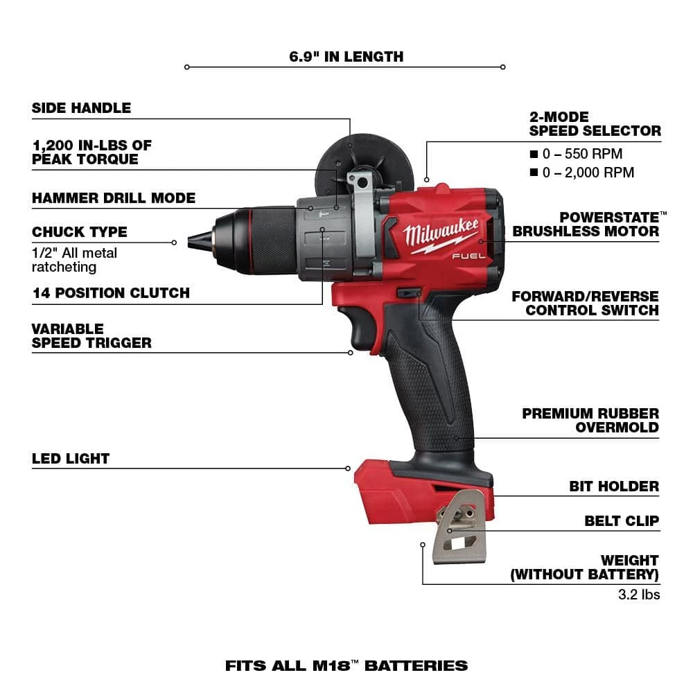 Milwaukee M18 FUEL PACKOUT 18-Volt 2.5 Gal. Wet/Dry Vacuum with 1/2 in. Hammer Drill/Driver and Battery and Charger - Image 6