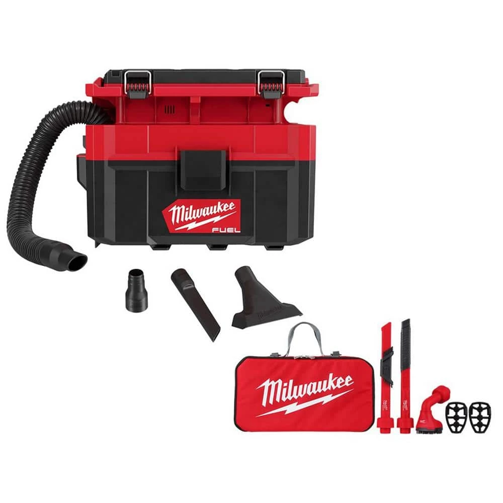 Milwaukee M18 FUEL PACKOUT Cordless 2.5 Gal. Wet/Dry Vacuum with AIR-TIP 1-1/4 in. - 2-1/2 in. (4-Piece) Automotive Kit