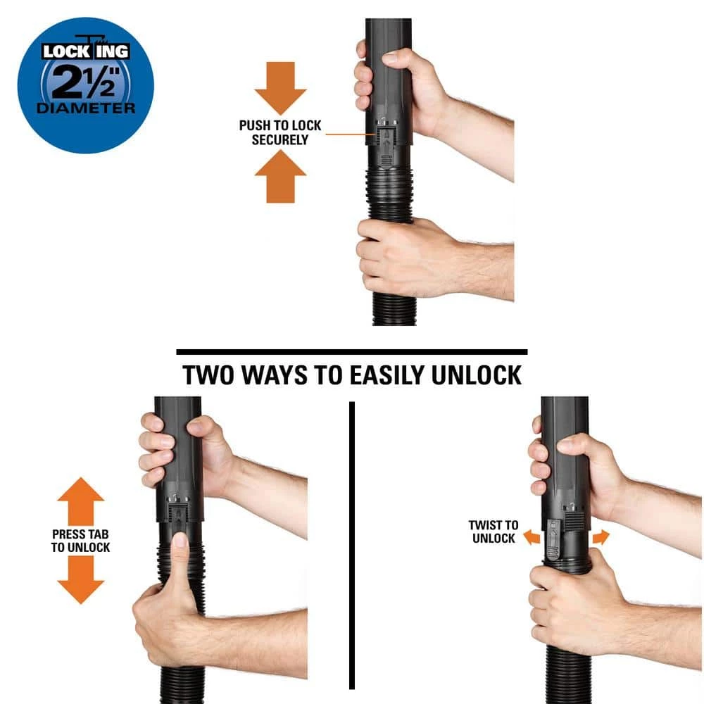 2-1/2 in. x 20 ft. Dual-Flex Tug-A-Long Locking Vacuum Hose for RIDGID Wet/Dry Shop Vacuums - Image 4