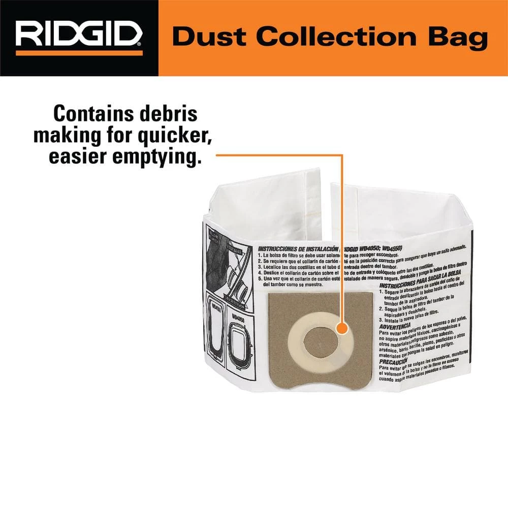 High-Efficiency Size C Dust Collection Bags for 3 to 4.5 Gallon and HD06001 RIDGID Wet/Dry Shop Vacuums (2-Pack) - Image 6