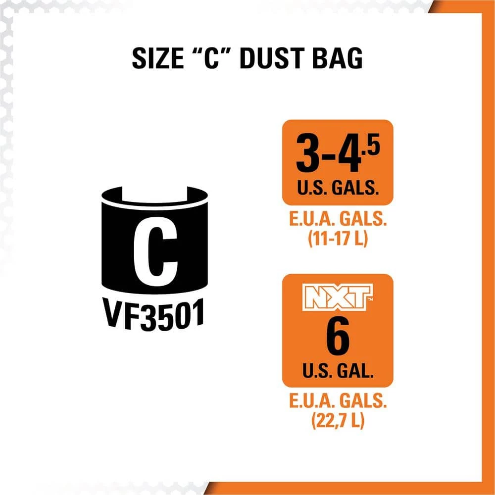 High-Efficiency Size C Dust Collection Bags for 3 to 4.5 Gallon and HD06001 RIDGID Wet/Dry Shop Vacuums (2-Pack) - Image 2