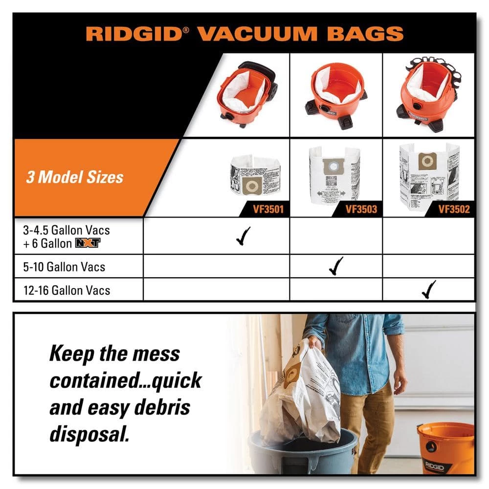 High-Eff. Size B Dust Collection Bags for 5-8 Gal. Shop-Vac Branded Vacs, 5-10 Gal. RIDGID Vacs, except HD0600 (2-Pack) - Image 5