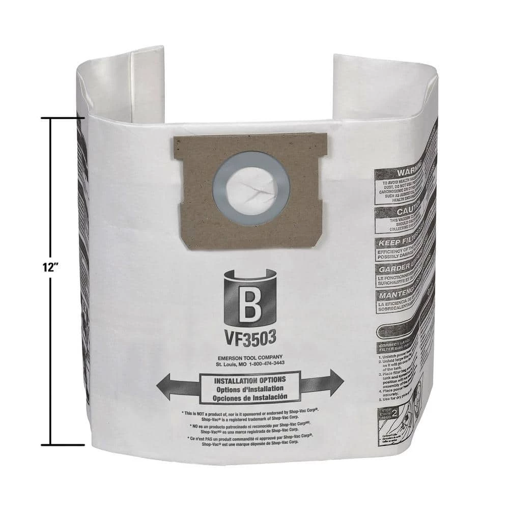 High-Eff. Size B Dust Collection Bags for 5-8 Gal. Shop-Vac Branded Vacs, 5-10 Gal. RIDGID Vacs, except HD0600 (2-Pack) - Image 13