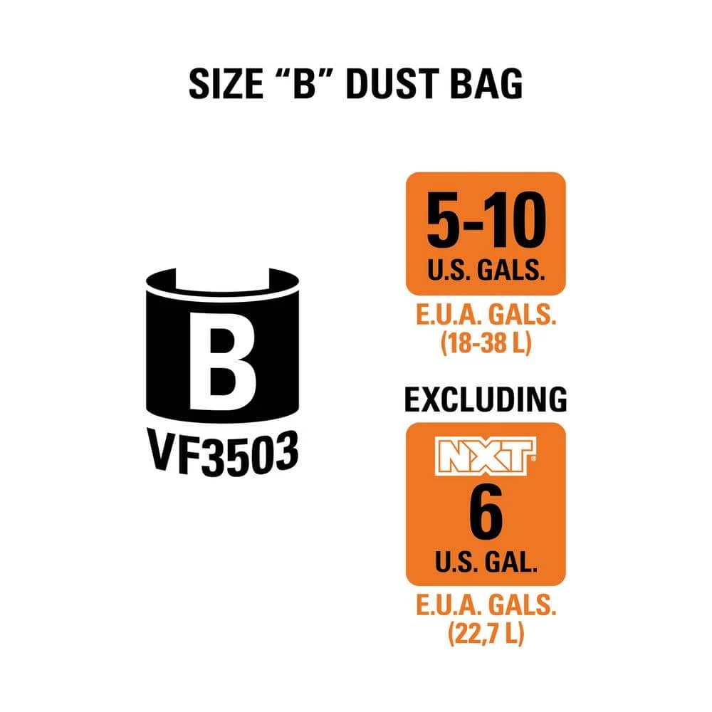 High-Eff. Size B Dust Collection Bags for 5-8 Gal. Shop-Vac Branded Vacs, 5-10 Gal. RIDGID Vacs, except HD0600 (2-Pack) - Image 2