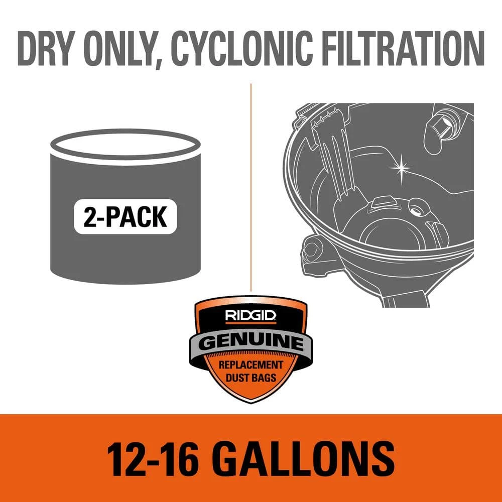 Premium Size A Cyclonic Dry Pick-Up Dust Bags for Select 12 to 16 Gallon RIDGID Wet/Dry Shop Vacuums (2-Pack) - Image 12