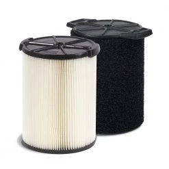 Standard Pleated Paper Filter and Wet Application Foam Filter for Most 5 Gallon and Larger RIDGID Wet/Dry Shop Vacuums