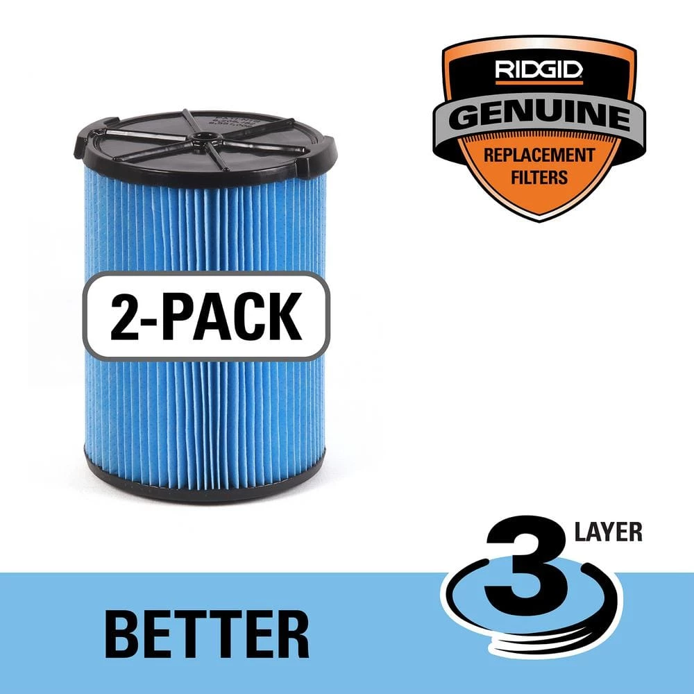 3-Layer Fine Dust Pleated Paper Filter for Most 5 Gallon and Larger RIDGID Wet/Dry Shop Vacuums (2-Pack) - Image 13