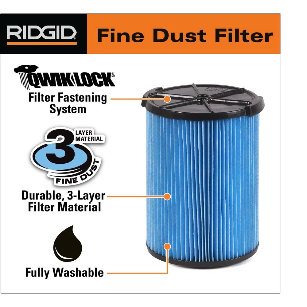 3-Layer Fine Dust Pleated Paper Filter for Most 5 Gallon and Larger RIDGID Wet/Dry Shop Vacuums (2-Pack) - Image 2