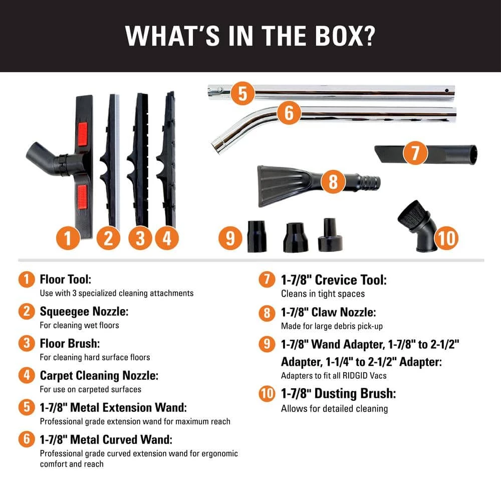 1-7/8 in. and 2-1/2 in. Heavy-Duty Cleaning Accessory Kit for RIDGID Wet/Dry Shop Vacuums - Image 2