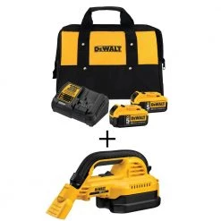 DEWALT 20V MAX Cordless 1/2 Gal. Wet/Dry Portable Vacuum with (2) 5.0Ah Premium Battery Packs, Charger & Kit Bag