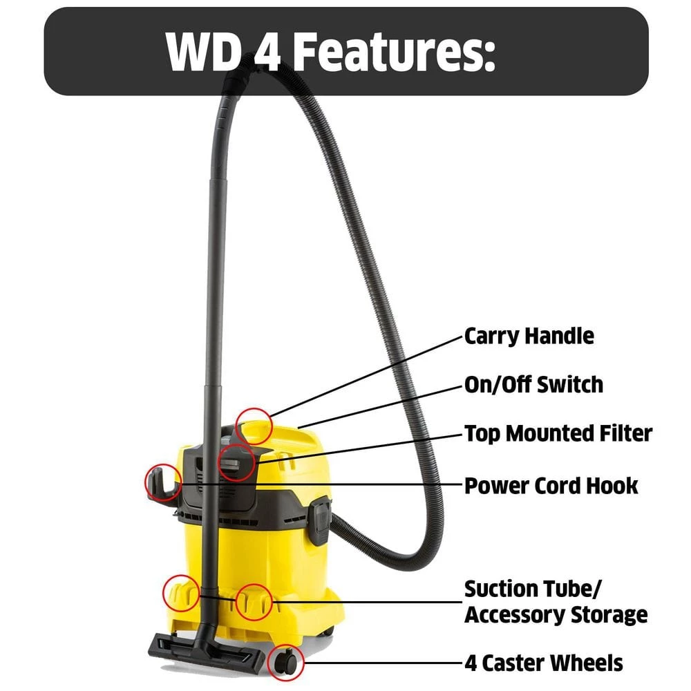 Karcher WD 4 Multi-Purpose 5.3 Gal. Wet/Dry Shop Vacuum Cleaner with Attachments - 2022 Edition - Image 4
