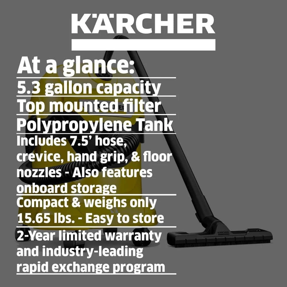Karcher WD 4 Multi-Purpose 5.3 Gal. Wet/Dry Shop Vacuum Cleaner with Attachments - 2022 Edition - Image 2